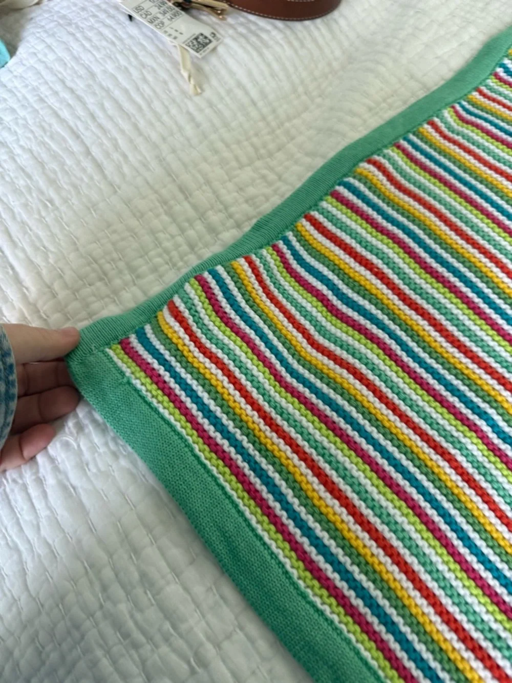 Kids Striped Knit Blanket - Green Trim